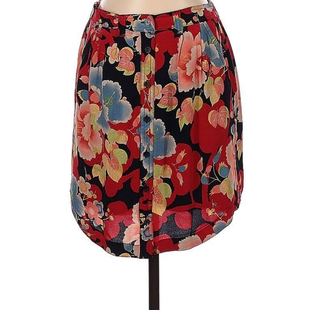 LOFT Tropical Floral Print Button Down Skirt